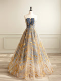 Beautiful Gradient Tulle Long Formal Dress, A-Line Strapless Prom Dress Evening Dress HZ1024