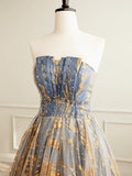 Beautiful Gradient Tulle Long Formal Dress, A-Line Strapless Prom Dress Evening Dress HZ1024