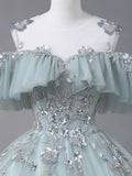 Beautiful Tulle Sequins Long Formal Dresses, A-Line Evening Dresses HZ1024