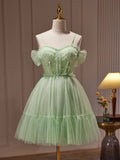 Green Tulle Lace Short Prom Dress, Cute Homecoming Dress, Green Party Dress HZ1024