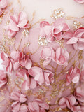 Pink Tulle Long Prom Dress with Flowers, Beautiful A-Line Sweet 16 Dress HZ1024