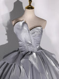 Gray Strapless Tulle Long Ball Gown, A-Line Evening Dress Formal Dress HZ1024