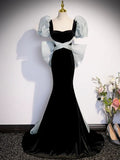 Black Velvet Long Prom Dress, Mermaid Evening Party Dress with Bow HZ1024