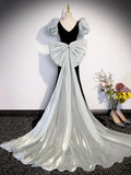 Black Velvet Long Prom Dress, Mermaid Evening Party Dress with Bow HZ1024
