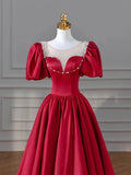 Burgundy Satin Long Prom Dresses, Lovely A-Line Formal Dresses HZ1024