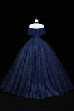 Blue Tulle Sequins Long Ball Gown, Elegant A-Line Formal Gown HZ1024
