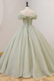 Green Ball Gown, A-Line Off the Shoulder Evening Gown with Beaded HZ1024