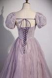 Purple Tulle Sequins Floor Length Prom Dress, A-Line Evening Party Dress HZ1024