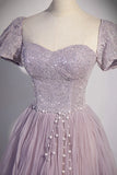 Purple Tulle Sequins Floor Length Prom Dress, A-Line Evening Party Dress HZ1024