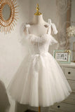 Champagne Tulle Lace Knee Length Prom Dress, Cute A-Line Party Dress HZ1024