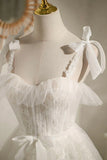 Champagne Tulle Lace Knee Length Prom Dress, Cute A-Line Party Dress HZ1024
