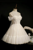 Cute Spaghetti Strap Lace Short Party Dresses, A-Line Evening Dresses HZ1024