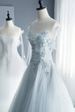 Previous Next A-Line Tulle Lace Long Prom Dresses, Evening Party Dresses HZ1024