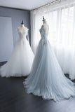 Previous Next A-Line Tulle Lace Long Prom Dresses, Evening Party Dresses HZ1024