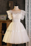 Cute Lace Short A-Line Prom Dress, Champagne Party Dress HZ1024