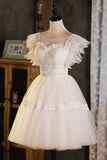 Cute Lace Short A-Line Prom Dress, Champagne Party Dress HZ1024