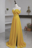 Yellow Chiffon Long Prom Dress, A-Line Off the Shoulder Evening Dress HZ1024