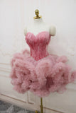 Pink Sweetheart Neck Short Prom Dress, A Line Party Dress with Feather HZ1024