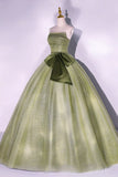 Green Strapless Tulle Long Formal Dress, A-Line Evening Party Dress HZ1024
