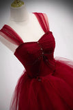 Burgundy Tulle Long A-Line Prom Dress, Burgundy Evening Party Dress HZ1024