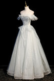 Off the Shoulder Tulle Long Prom Dress, A-Line Evening Dress HZ1024
