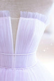 Purple Strapless Tulle Long Formal Gown, Purple A-Line Evening Dress HZ1024