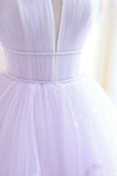 Purple Strapless Tulle Long Formal Gown, Purple A-Line Evening Dress HZ1024