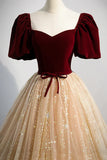 Cute Velvet Tulle Long Prom Dress, A-Line Evening Dress HZ1024