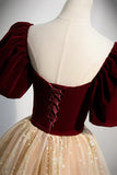 Cute Velvet Tulle Long Prom Dress, A-Line Evening Dress HZ1024