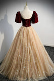 Cute Velvet Tulle Long Prom Dress, A-Line Evening Dress HZ1024