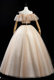 Champagne Tulle Long Prom Dresses, A-Line Princess Evening Dress HZ1024