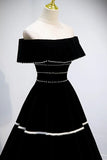 Black Velvet Long Prom Dresses, A-Line Off the Shoulder Evening Dresses HZ1024