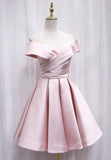 A-Line Satin Off the Shoulder Short Prom Dress, Mini Evening Party Dress HZ1024