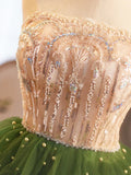 Green Tulle Layer Knee Length Prom Dress, A-Line Strapless Evening Party Dress HZ1024