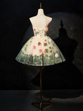 Champagne Scoop Neck Short Prom Dress with Flowers, Cute A-Line Party Dress HZ1024