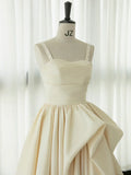 Irregular Champagne Tea Length Prom Dress, Simple A-Line Evening Party Dress HZ1024
