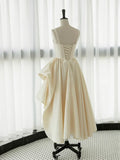 Irregular Champagne Tea Length Prom Dress, Simple A-Line Evening Party Dress HZ1024