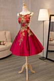 Cute Saitn Lace Short Prom Dresses, A-Line Party Dresses HZ1024