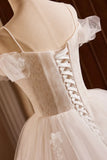 A-Line Spaghetti Strap Lace Beaded Party Dress, Light Champagne Floor Length Formal Evening Dress HZ1024