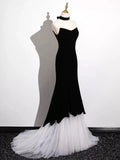 Black and White Mermaid Long Formal Dress Evening Dress, Black and White Prom Dress HZ1024