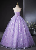 Purple Lace Strapless Floor Length Party Dress, Purple Lace Long Prom Dress HZ1024
