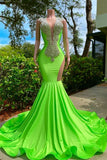 Gorgeous Bright Green Prom Dress Glittering Beaded Evening Gown Mermaid Party Dress Long Formal Dress HZ1024