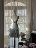 Chic Gray Beading Appliques A-line V-neck Tiered Party Dresses Homecoming Dresses, HZ1024