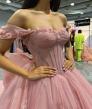 Elegant Pink Applique Strapless Sweet 16 Quinceanera A-Line Floor-length Prom Dress Birthday Dress Evening Dress Ball Gown HZ1024